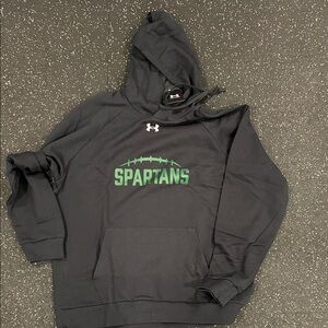 Under Armour Men's Black Hoodie with Green Spartans Logo
